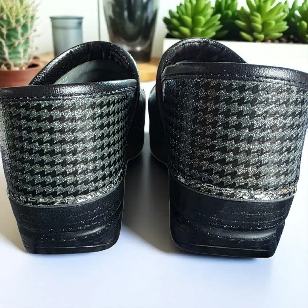 DANSKO ( 7.5) Classic Slip On Black, Green Glitter Professional All Day Clogs - Picture 9 of 10